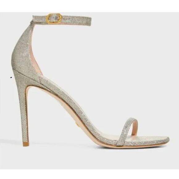 Stuart Weitzman Women's Silver Nudistcurve Shimmery Ankle Strap Sandals Size 11 - Picture 2 of 10